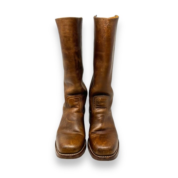 FRYE Campus Leather Vintage Heeled Boots Brown Pull On Square Toe 8 Women’s - Picture 2 of 12